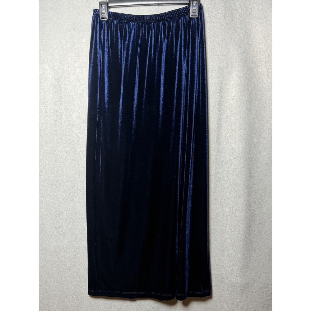 I.N. Studio Navy Blue Velvet Maxi Skirt Back Slit Made in USA Womens Small